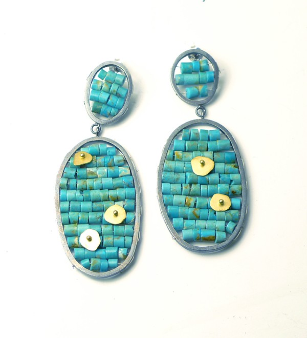 Anna Davern - reef earrings - silver, turquoise and gold