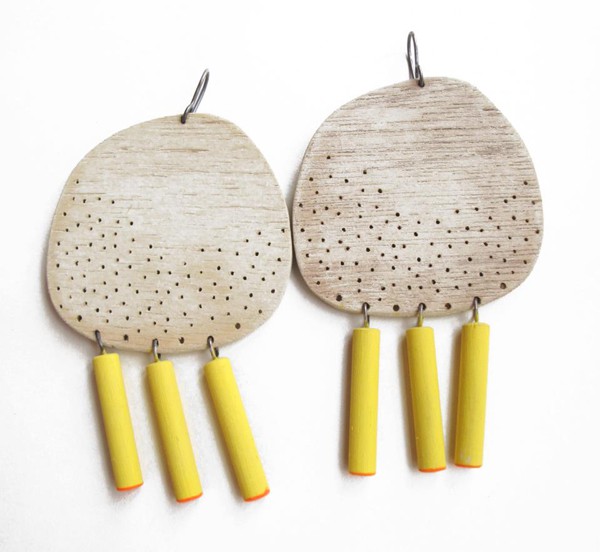 natalia mp - earrings - timber, silver, paint