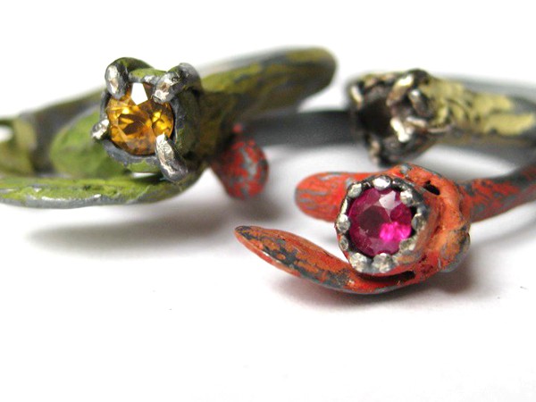 natalia mp - frond rings - silver, paint, gemstones
