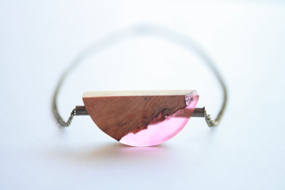 britta boeckmann - pink resin pendant with wood