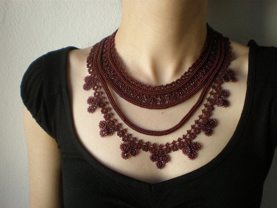 irregular expressions - eucomis vandermerwei - burgundy lace necklace