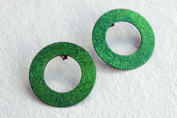 montserrat lacomba - green circle earrings - silver copper enamel