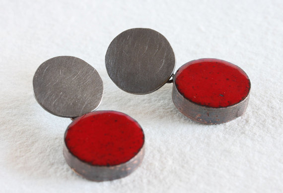 montserrat lacomba - impossible earrings no1 red - copper enamel silver