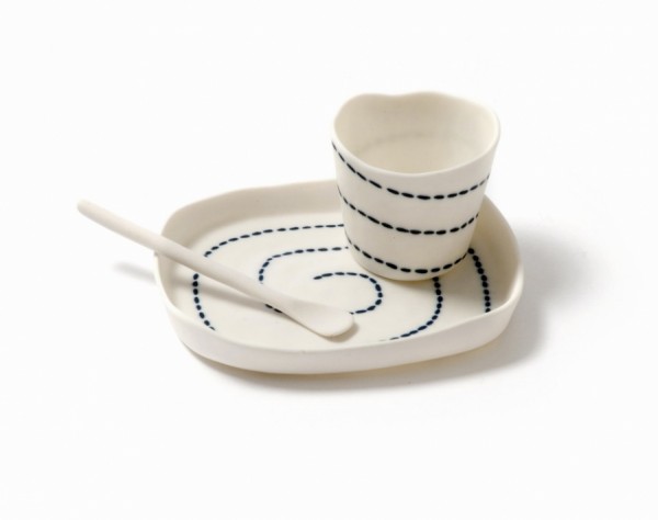 sandra bowkett - stitched - cup plate spoon
