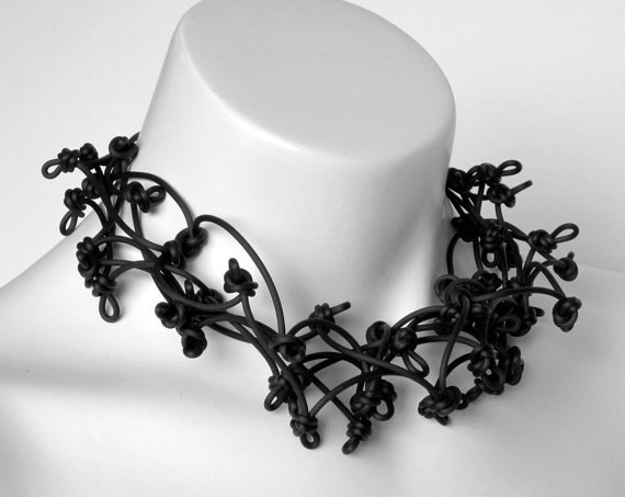 frank ideas - black rubber knotted choker necklace