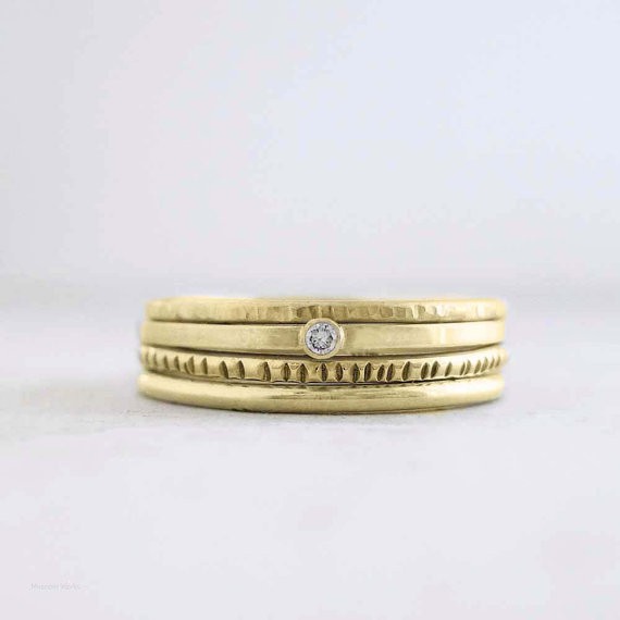 meanderworks - diamond stacking ring set -14k gold